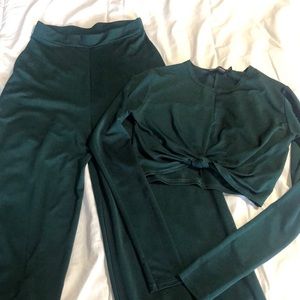 PLT Emerald Green knotted top with Flare pant